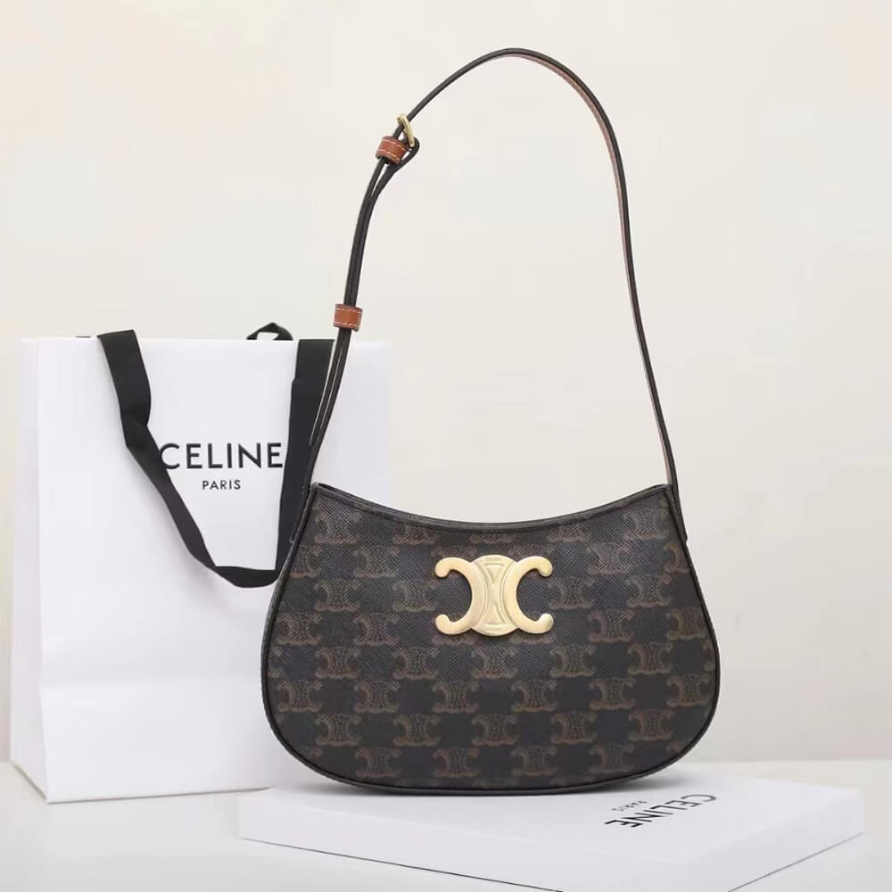 Ce**e medium tilly bag in triomphe canvas and calfskin