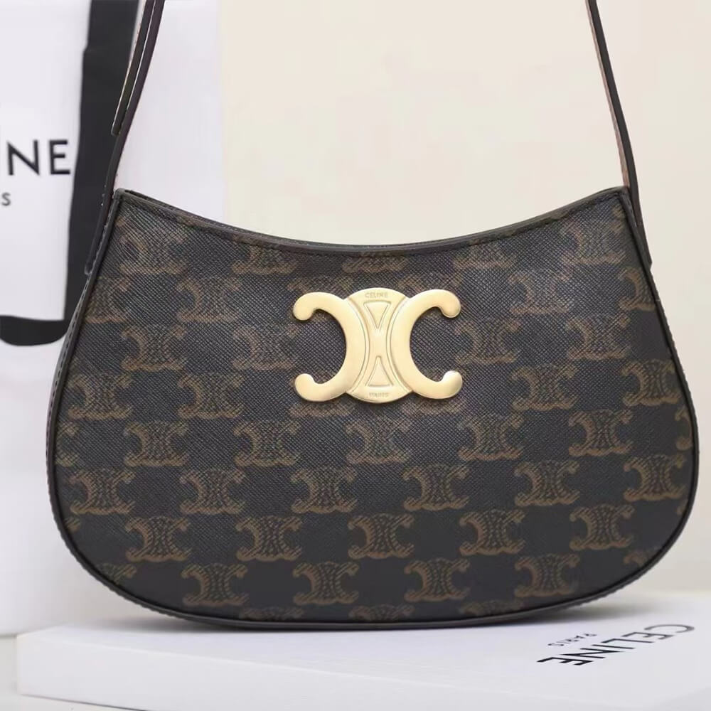 Ce**e medium tilly bag in triomphe canvas and calfskin